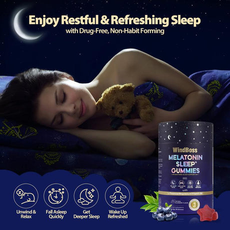 Windboss Natural Sleep Aid Gummies -80 Count- Delicious & Effective Melatonin 6 Mg Sleep+ Gummies for Adults a Restful Night'S Sleep