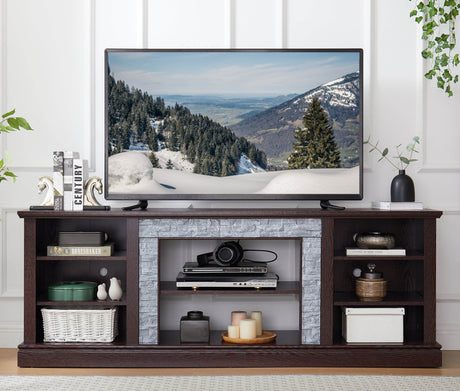 Cherry Faux Stacked Stone TV Stand With Storage Cabinet - Sleep Galleria