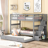 Stairway Twin-Over-Twin Solid Wood Bunk Bed With Trundle