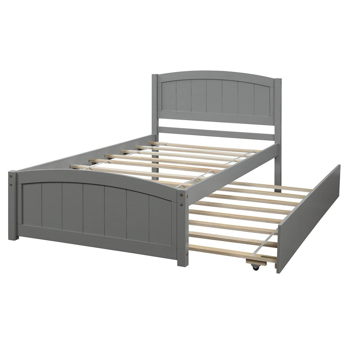 Twin Solid Pine Wood Platform Bed With Trundle
