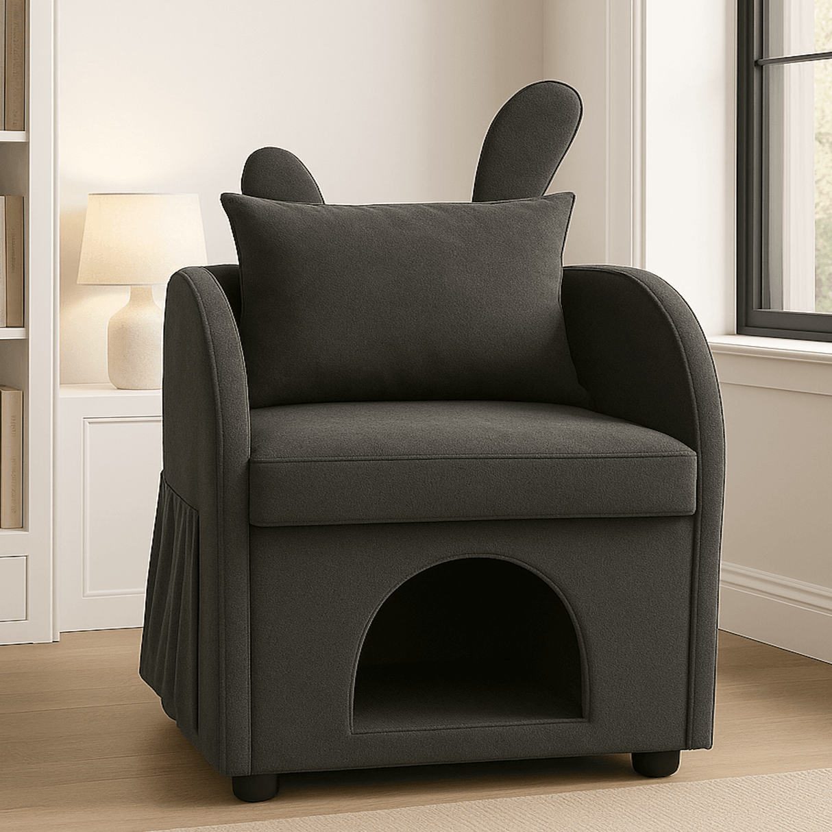Dark Gray Bunny-Ear Dual-Use Pet Furniture Armchair