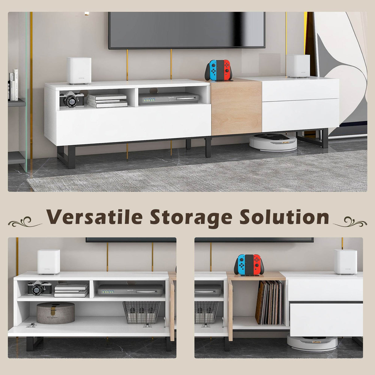 Modern White Particle Board TV Stand With Storage - Sleep Galleria
