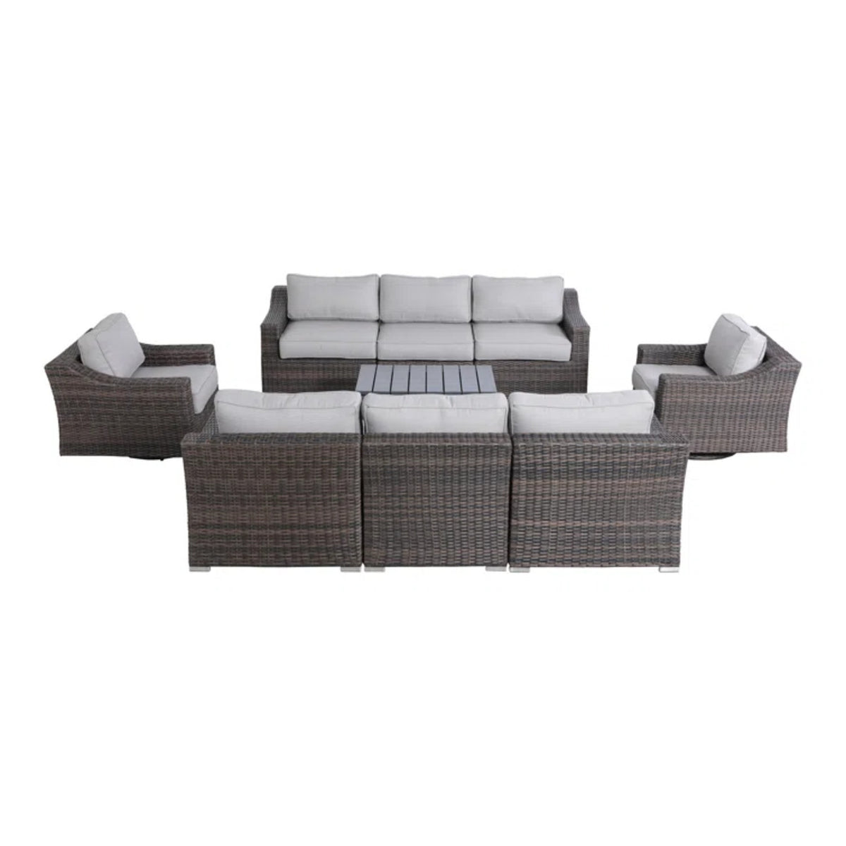 8-Person Brown HDPE Wicker Outdoor Seating Set With Cushions
