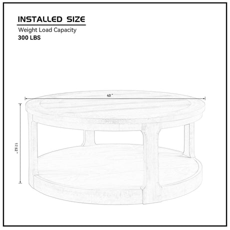 40-Inch Rustic Round Solid Wood Coffee Table With Wheels - Sleep Galleria