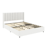 Queen Ivory Boucle Upholstered Platform Bed Frame With Storage