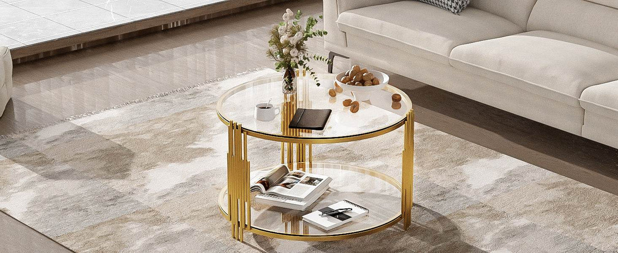 Modern Round Tempered Glass Coffee Table With Shelf - Sleep Galleria