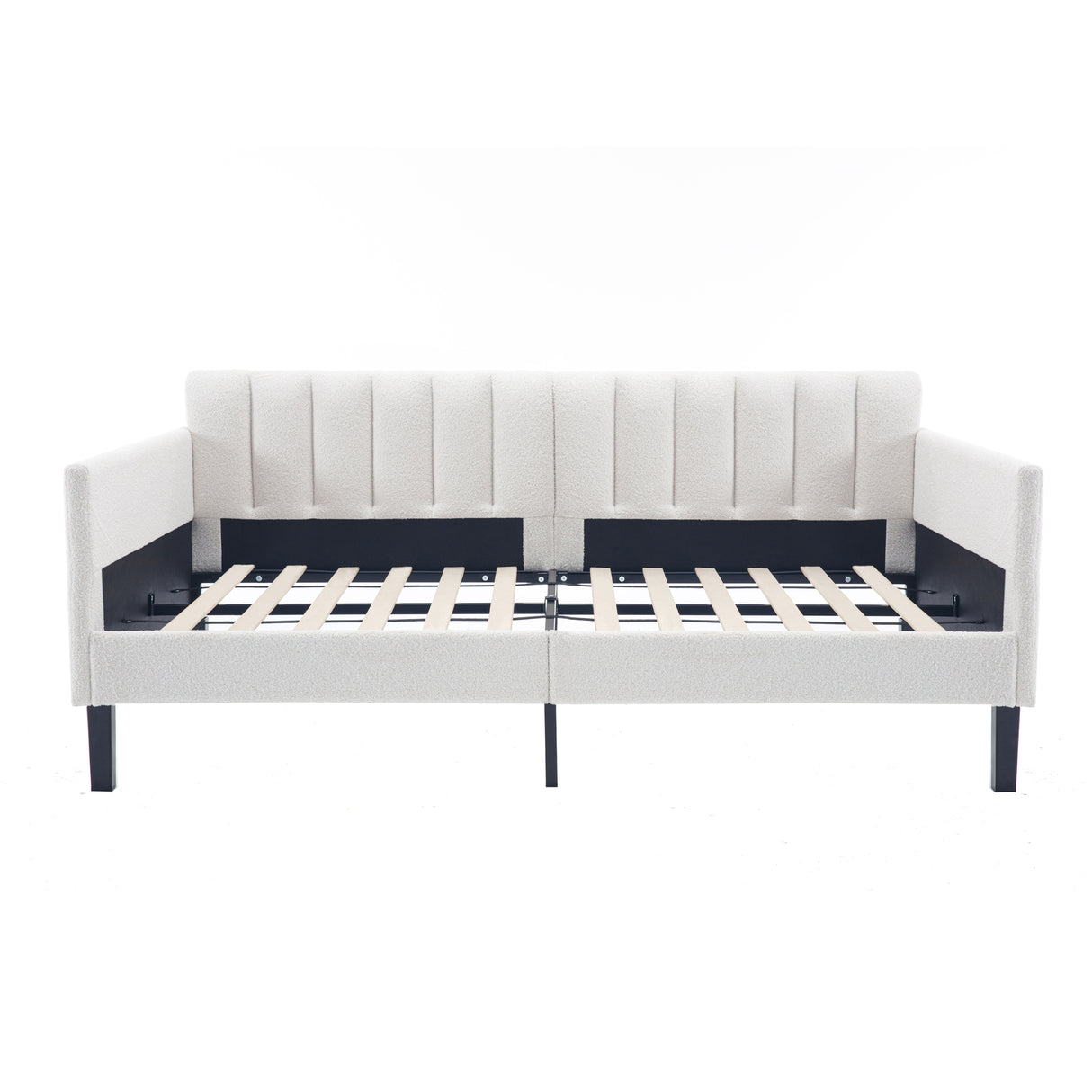 Twin Boucle Upholstered Ivory Metal Frame Daybed