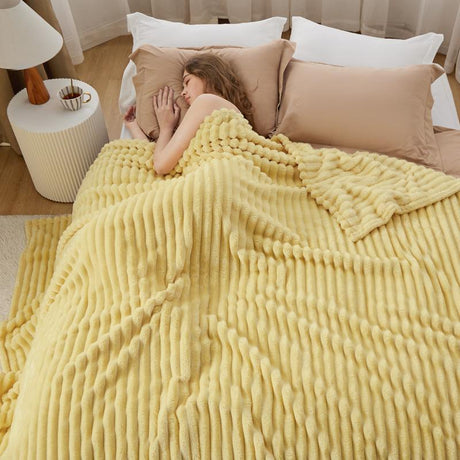 Bedsure Luxury Chunky Corduroy Fleece Sleep Blanket- Ultra Soft, Warm, Cozy Extra Soft Baby Blanket for Sofa, Bed, Nursery Ideal Seasonal Gift Solid Yellow Color,Autumn Lightweight Comforter
