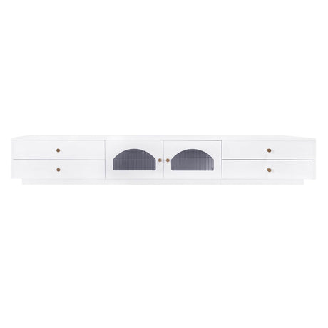 Modern White Particle Board TV Stand With Drawers - Sleep Galleria