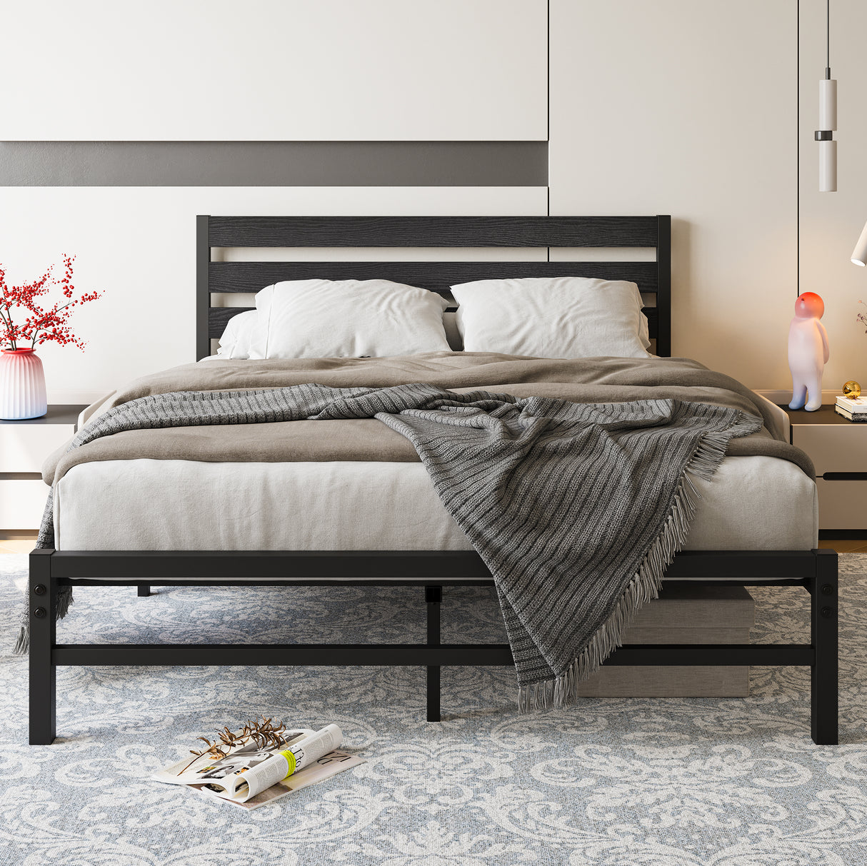 Queen Metal Platform Bed Frame With Storage