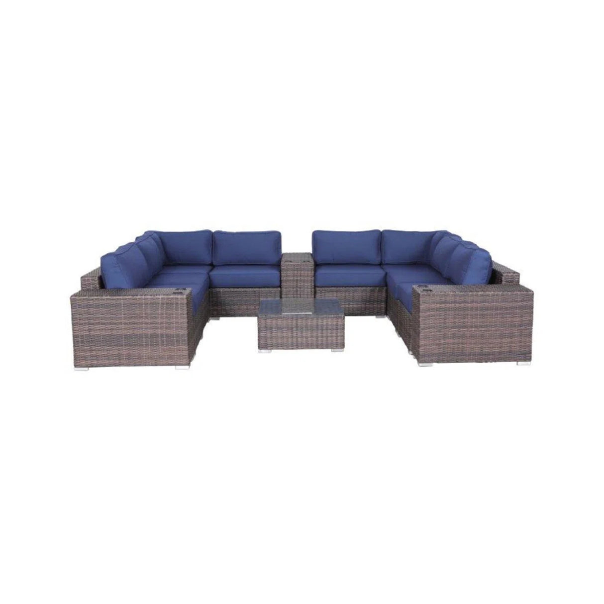 12-Piece Fully Assembled Brown Wicker Sectional Seating Group