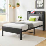 Twin Metal Wood Bed Frame With Storage Headboard Charging