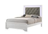Full Size Modern White LED Upholstered Panel Bed