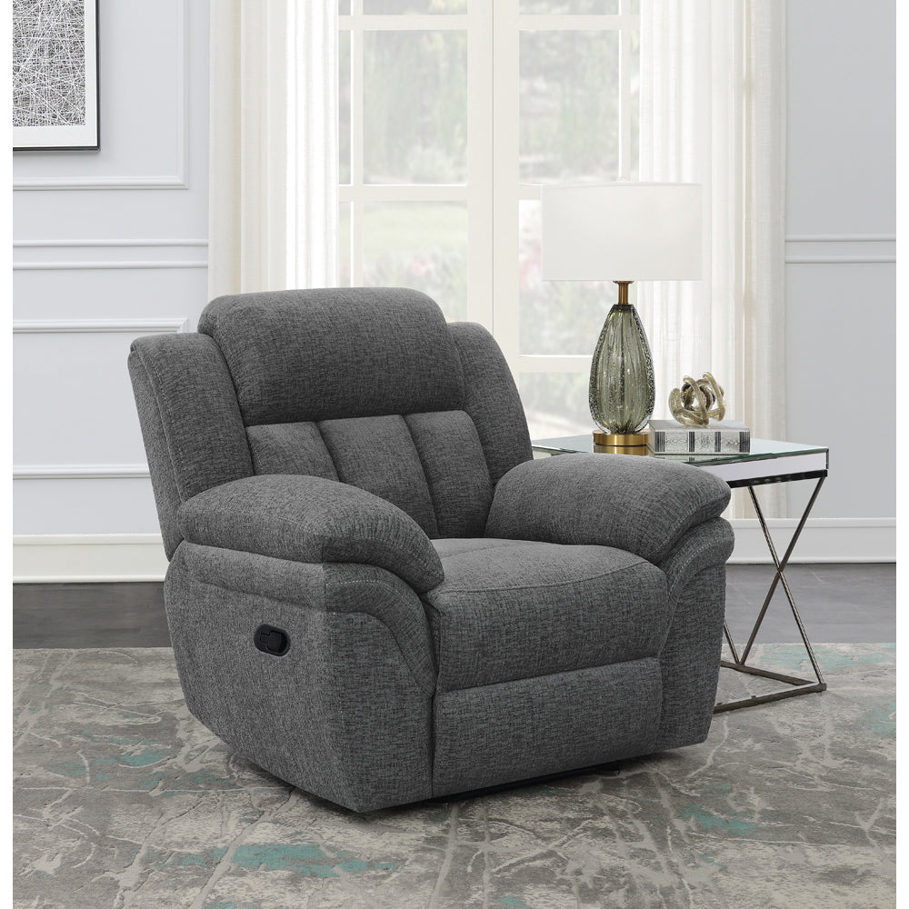 Charcoal Upholstered Glider Recliner With Cushioned Arms