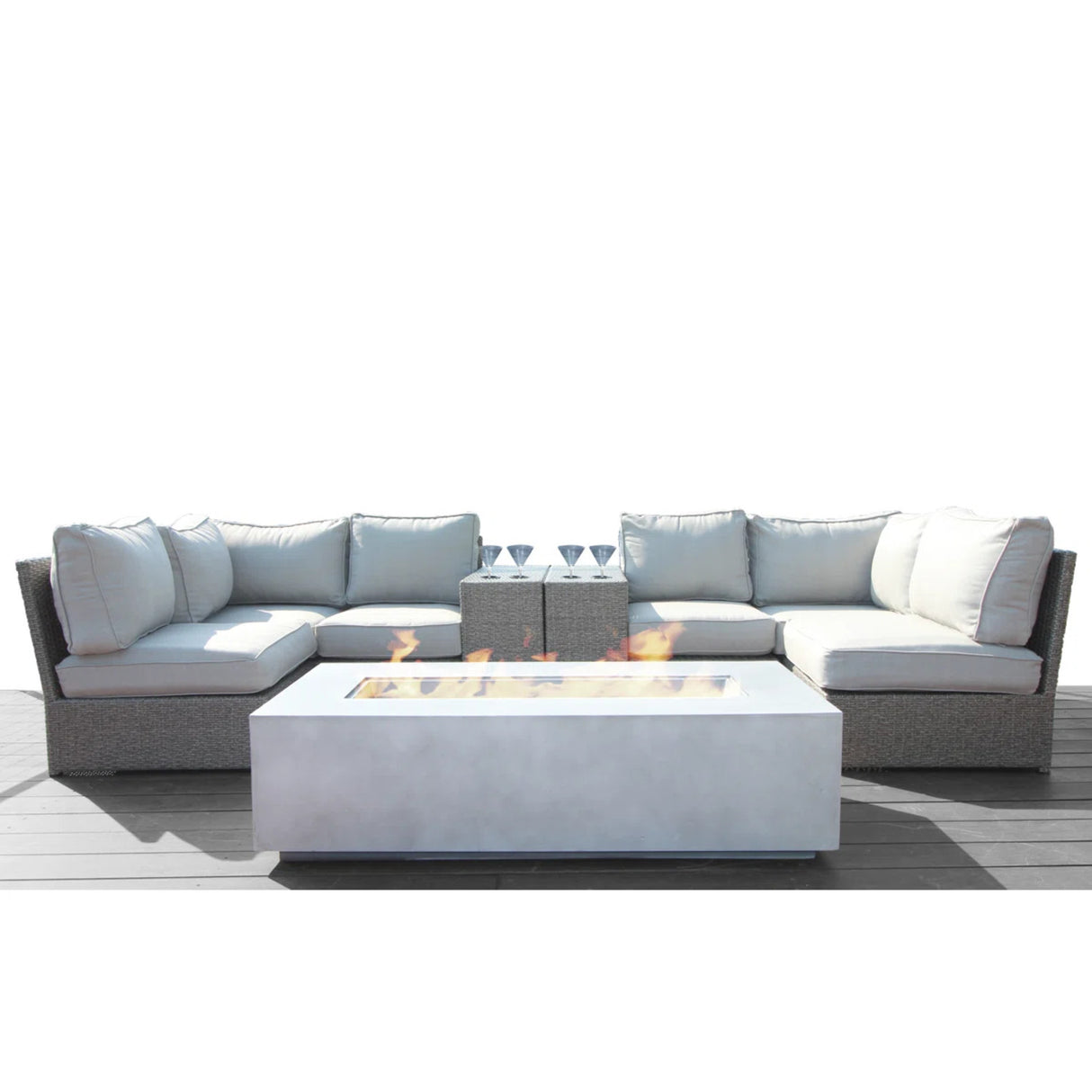 9-Piece Outdoor Patio Seating Set With Fire Pit and Cushions