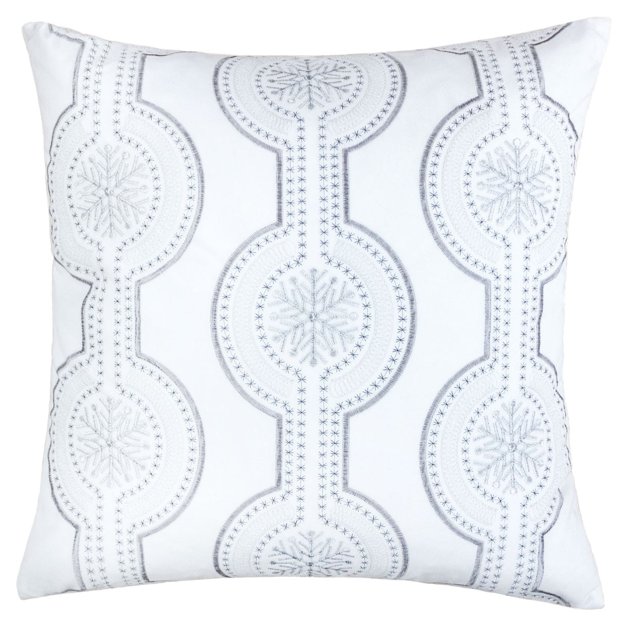 Holiday White Velvet Embroidered Decorative Throw Pillow 20x20