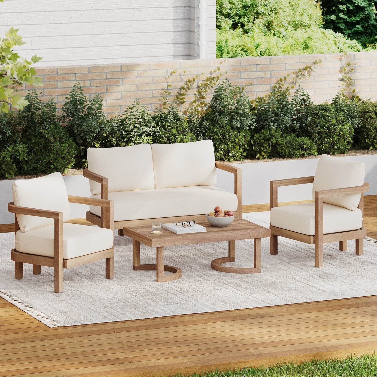 4-Piece Modern Acacia Wood Patio Furniture Set