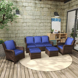 Outdoor Furniture Set Rattan 3-Seat Couch 2 Chairs 2 Ottomans
