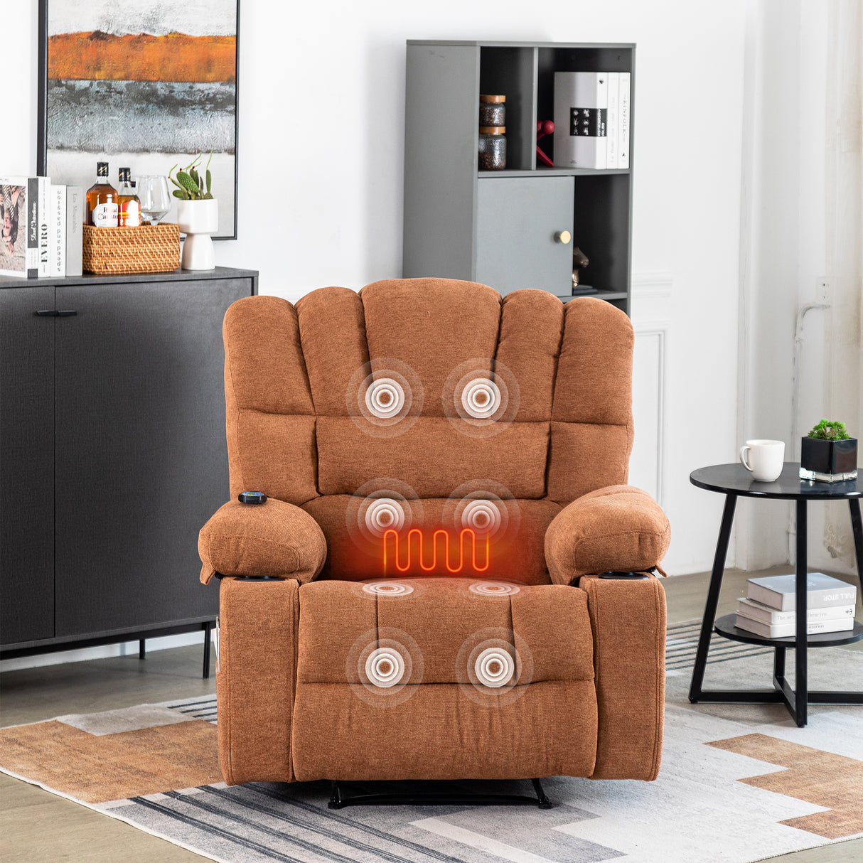 Soft Brown Wood Metal Frame Massage Recliner Chair