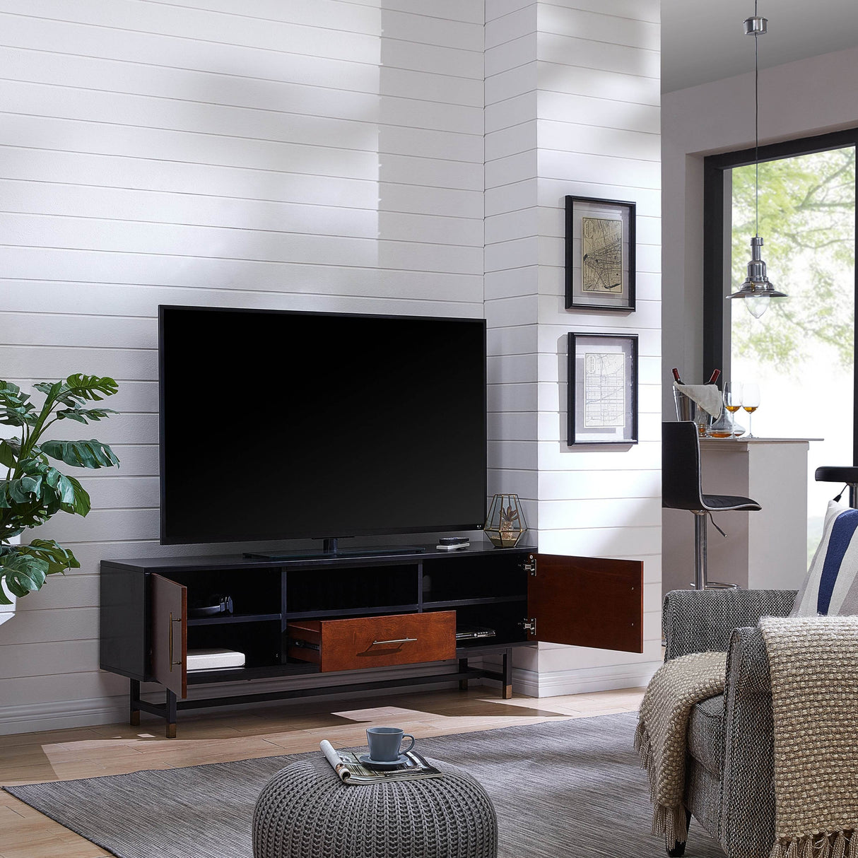 Midcentury Modern Black MDF Media Console Cabinet - Sleep Galleria