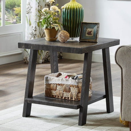 Contemporary Wood Shelf Coffee Table Set Charcoal Finish - Sleep Galleria