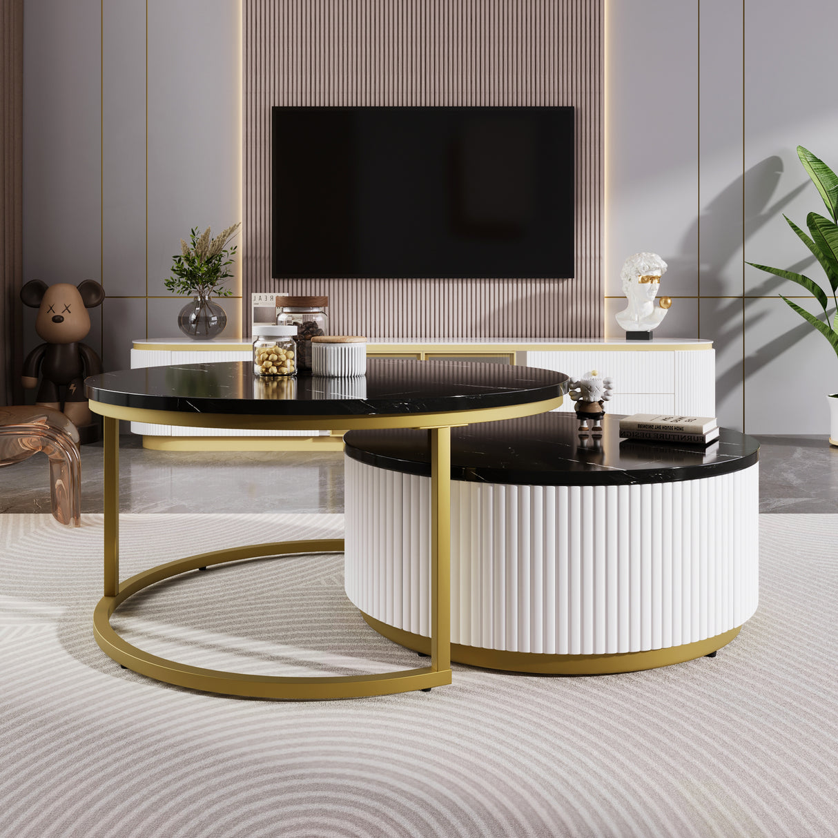 Modern Round Nesting Coffee Table With Drawer
