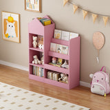 Pink Kids Wooden Storage Bookshelf Organizer