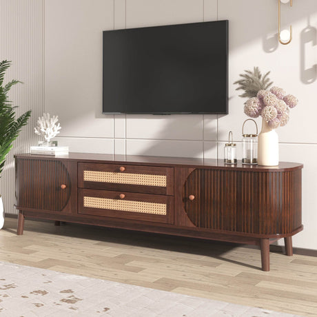 Modern Farmhouse Rattan TV Stand With Storage Cabinet - Sleep Galleria
