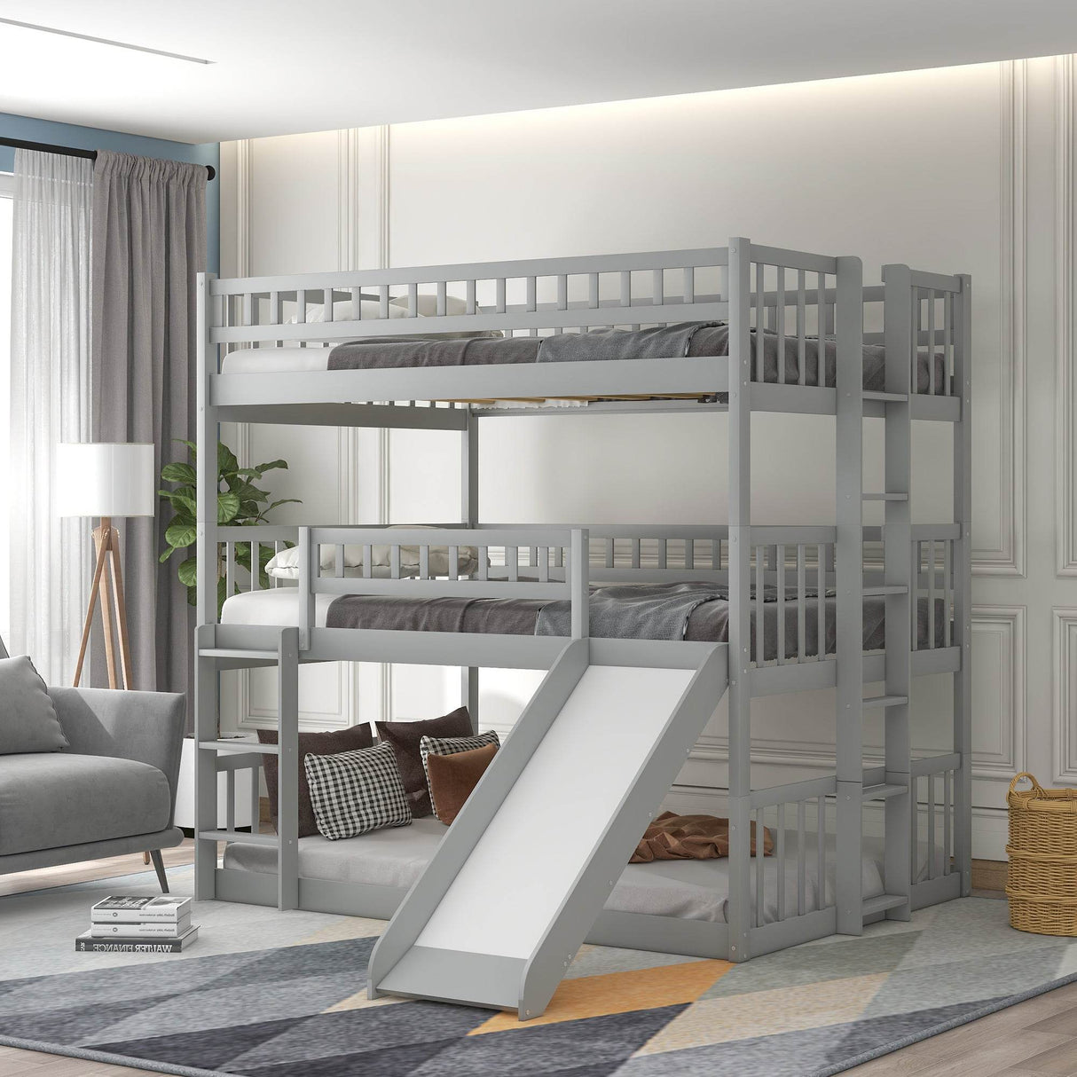 Full Over Full Over Full Triple Solid Wood Full Bed Frame