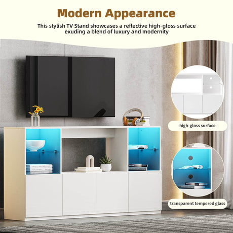 High Gloss White MDF TV Stand With LED Lights - Sleep Galleria