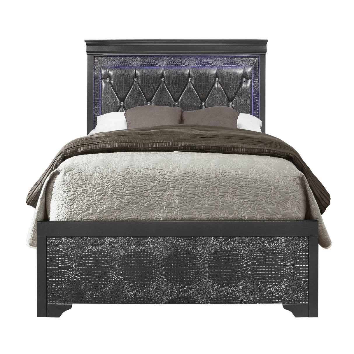 Contemporary Grey Solid Wood LED Lighting Bed Frame