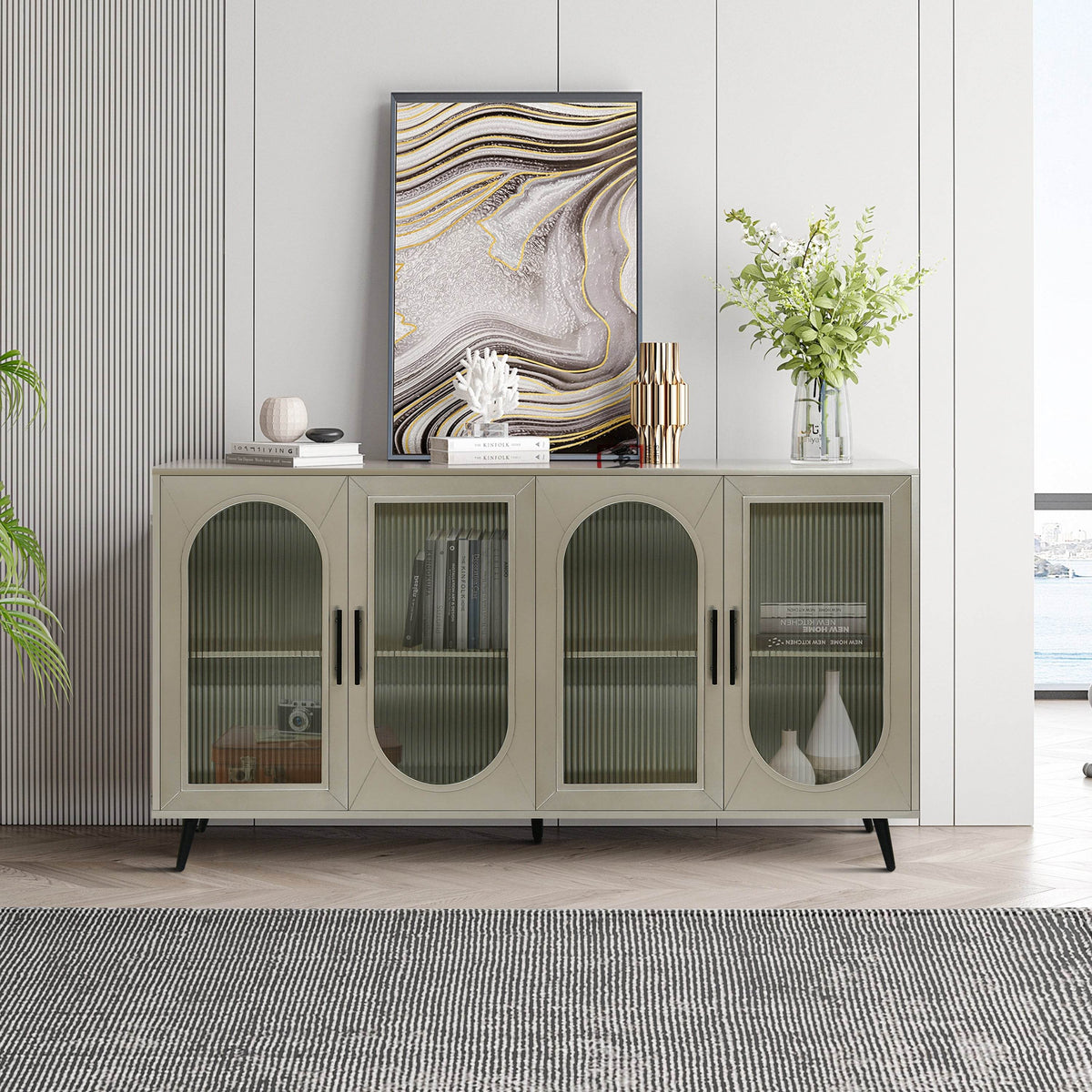 Antique Gold Wood TV Stand With Storage Cabinet - Sleep Galleria