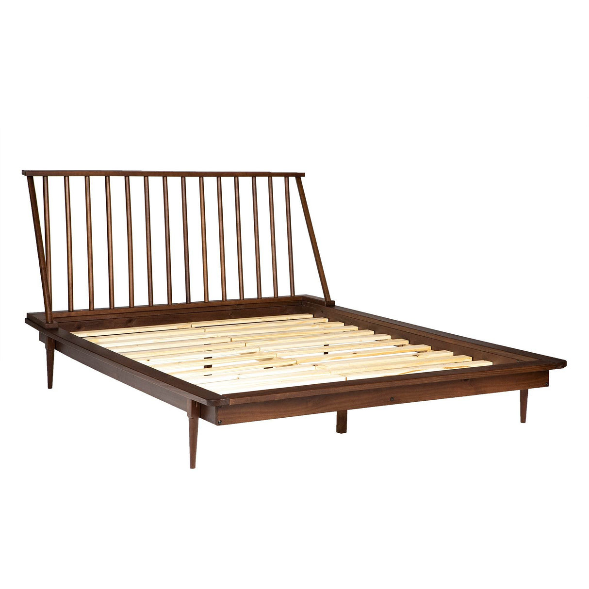 Mid-Century Modern Solid Pine Platform Bed Frame