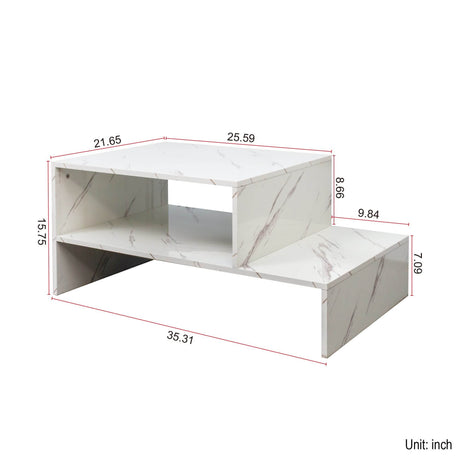 White Architectural Shape Coffee Table With Storage - Sleep Galleria