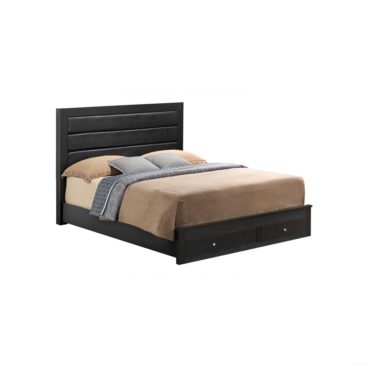 Queen Black Particle Board Storage Bed With Drawers