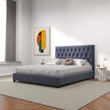 Queen Grey Velvet Mid Century Modern Upholstered Platform Bed