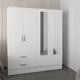 Modern White MDF Bedroom Armoire With Mirrors and Drawers