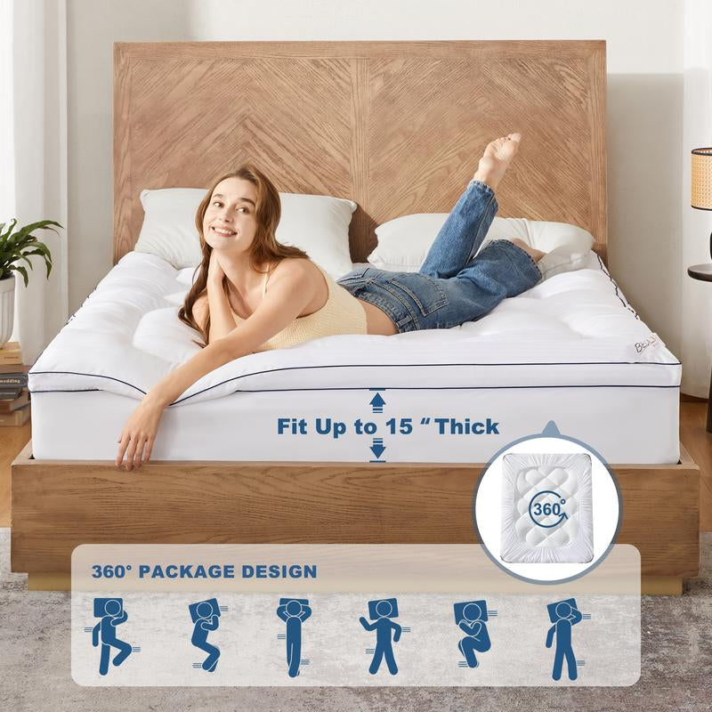【Bedlore】Mattress Topper, Thick Pillow Top Pad for Back Pain Relief, Cooling Soft Mattress Cover with Deep Pockets 6-18 Inch