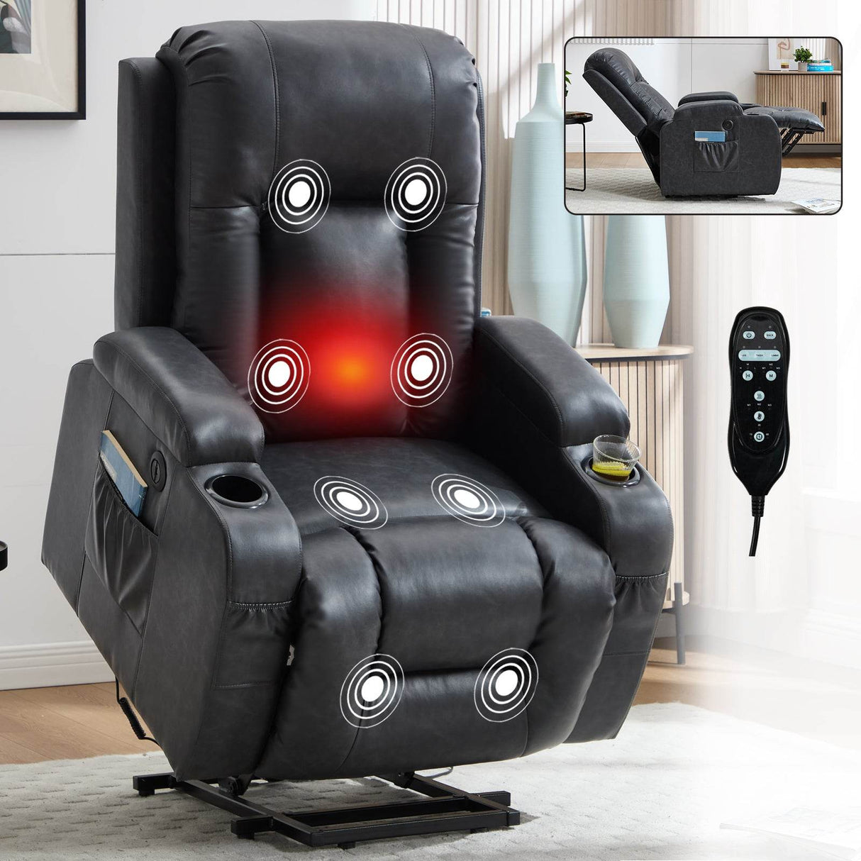 Power Lift Recliner Chair With Massage Lumbar Heat