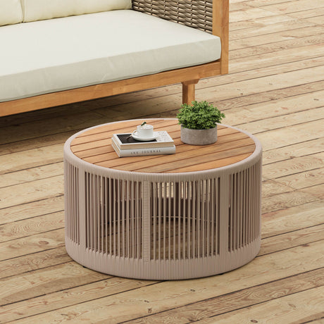 Rustic Acacia Wood Iron Rope Outdoor Coffee Table - Sleep Galleria