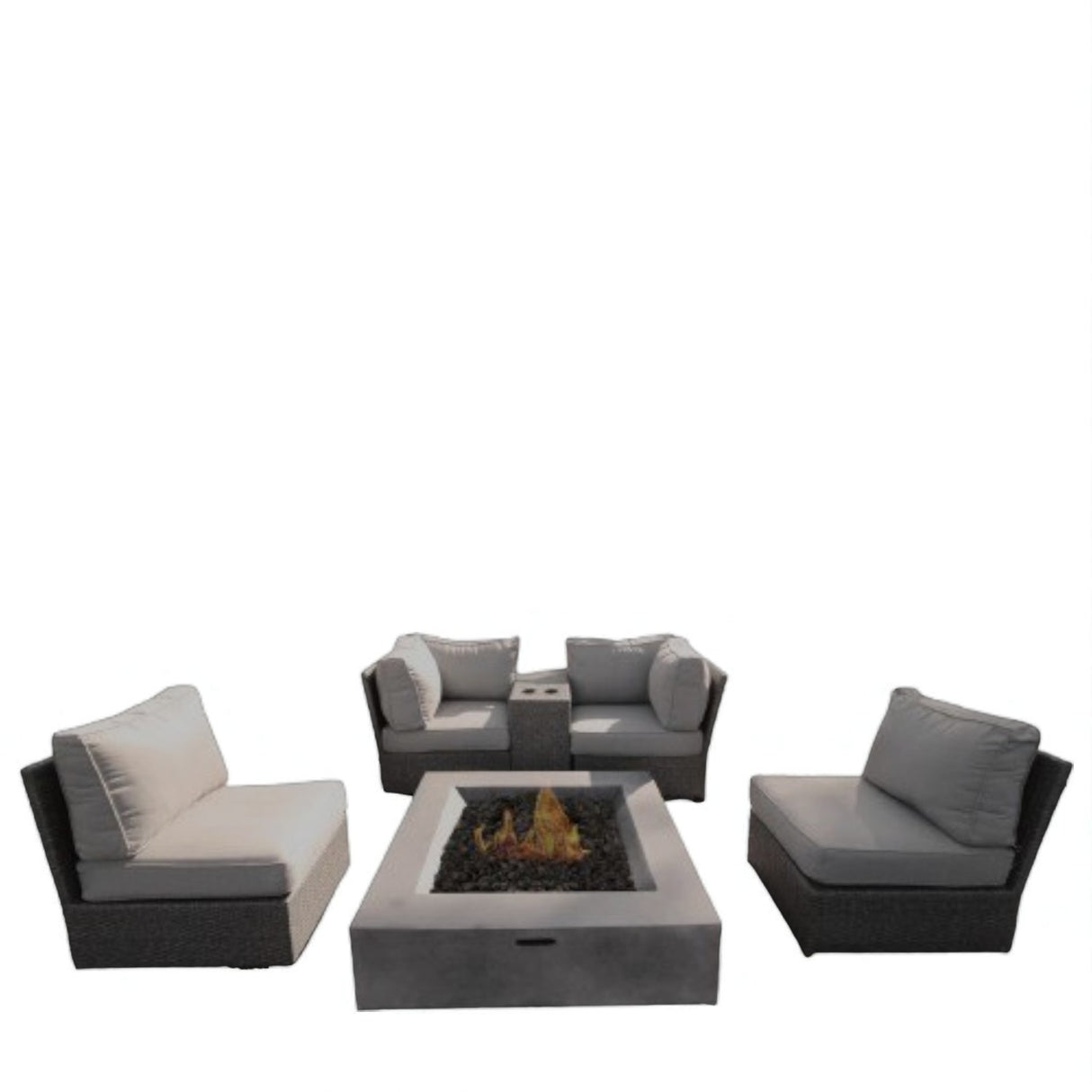 Modern Wicker Patio Sectional Seating Group With Fire Pit