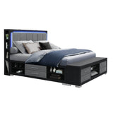 Modern Rubberwood King Bed Frame With Bookcase Storage