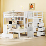 Full Over Twin Solid Wood Bunk Bed With Desk And Storage