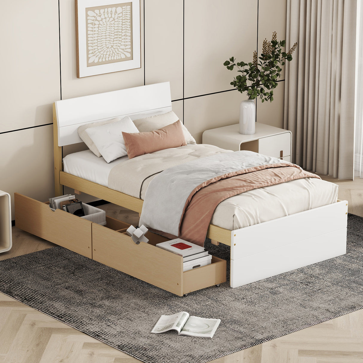 Twin Modern White High Gloss Bed Frame With Drawers