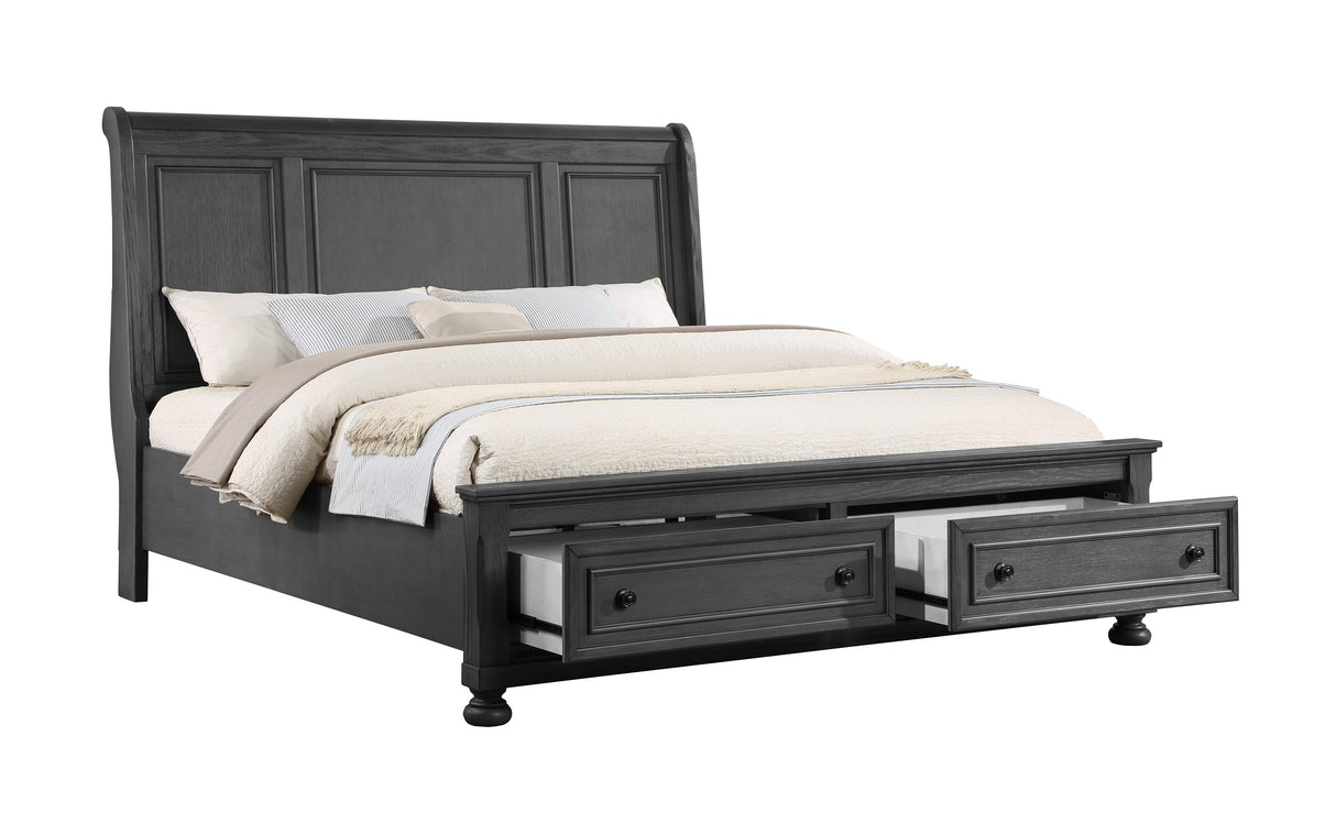 King Rustic Gray Solid Wood Storage Bed Frame