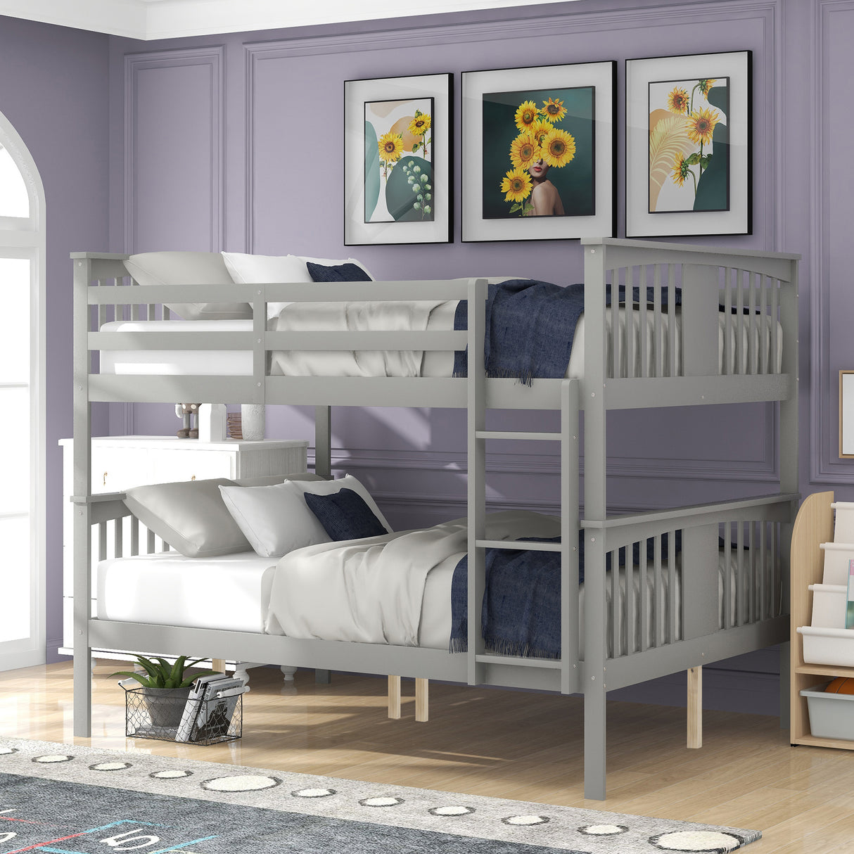 Full Over Full Solid Wood Bunk Bed Frame