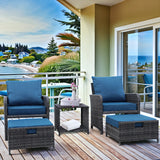 5-Piece Grey Wicker Patio Furniture Set With Ottomans