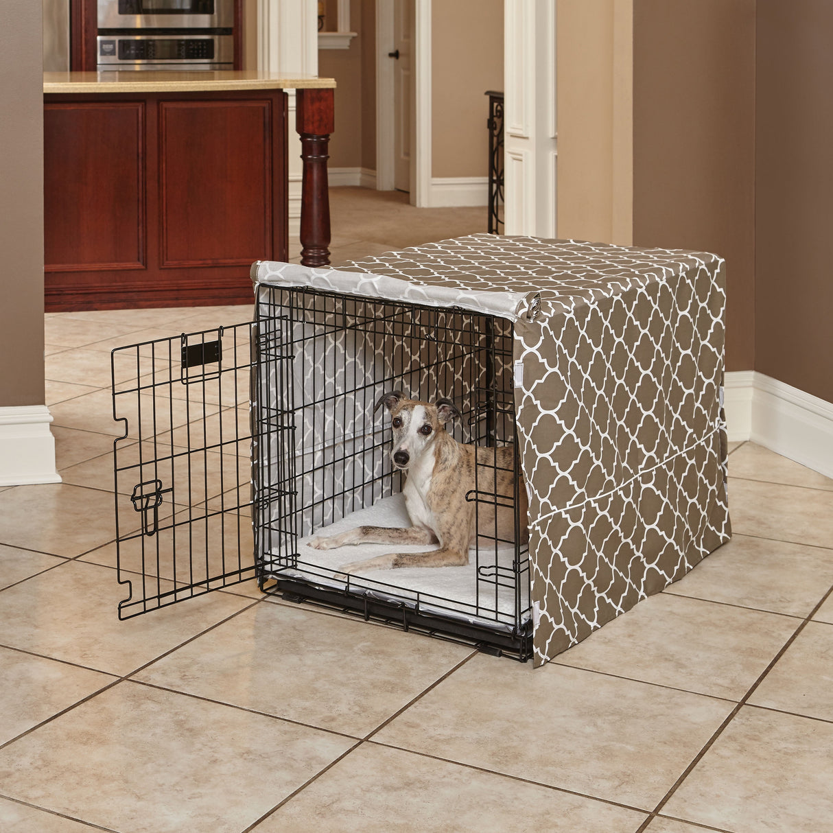 Midwest Dog Crate Cover, Privacy Dog Crate Cover Fits Midwest Dog Crates, Brown Geometric, 24In