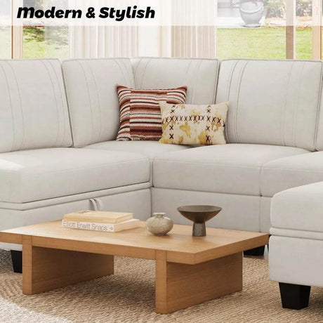 Velvet L - Shaped Sectional Sofa With Ottoman - Calmora - Sleep Galleria