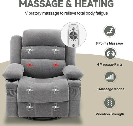Oversized Rocker Recliner Chair with Heat Massage - XMSJ - Sleep Galleria